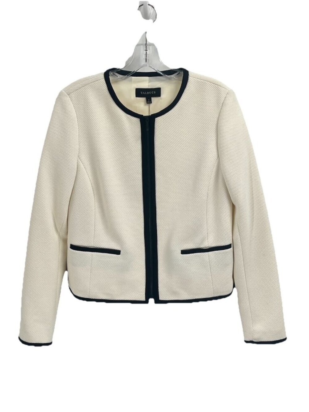 Talbots Textured Ivory Jacket Sz 2 NWT Zip Front Career Blazer Preppy Classic